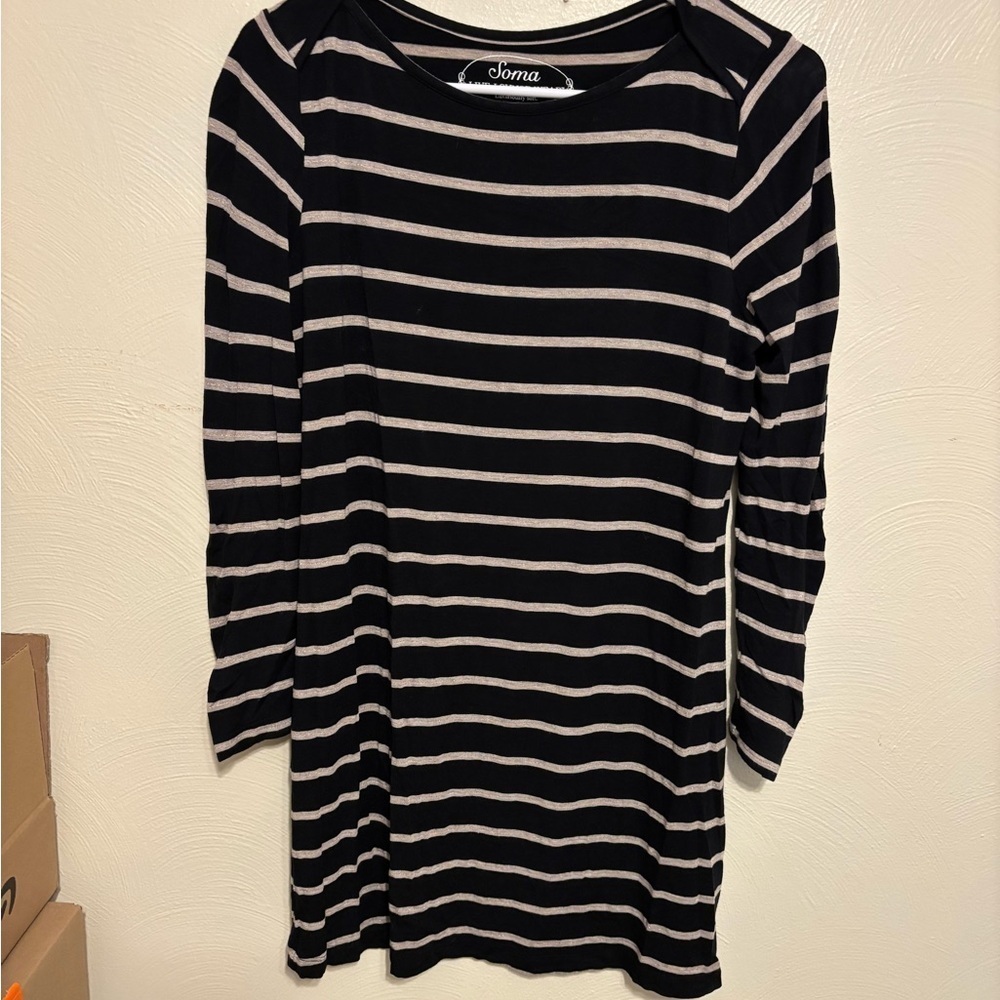 Soma Black and Gray Striped Pajama Top